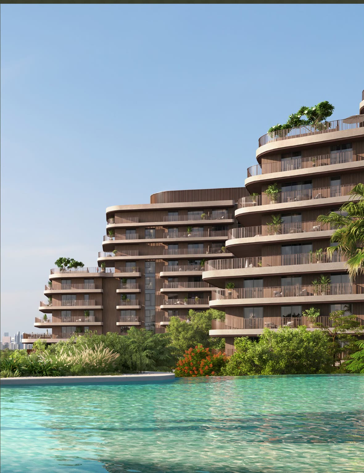 Sculptural residences and landscaped pool at The Wilds in Dubai